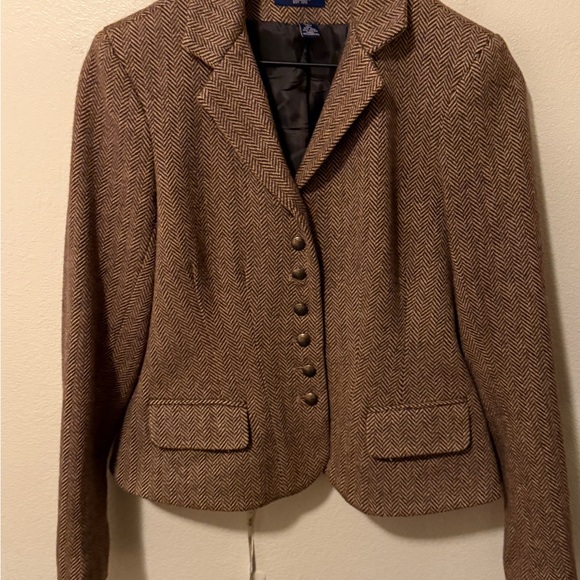 Chaps Jackets & Blazers - CHAPS Brown Herringbone Wool Blend Blazer with Crest Buttons size Small